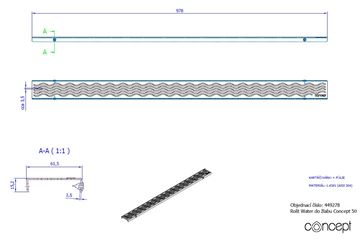 CONCEPT 50 perforovaný rošt WATER 978 mm, kartáčovaná nerez ocel 449278 Technický nákres