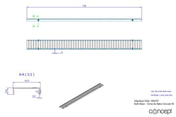 CONCEPT 50 perforovaný rošt WAVE 778 mm, černá 449279 Technický nákres
