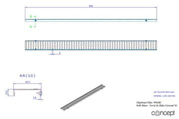 CONCEPT 50 perforovaný rošt WAVE 878 mm, černá 449280 Technický nákres