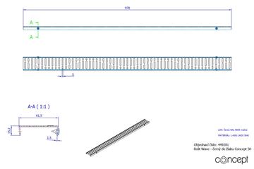 CONCEPT 50 perforovaný rošt WAVE 978 mm, černá 449281 Technický nákres