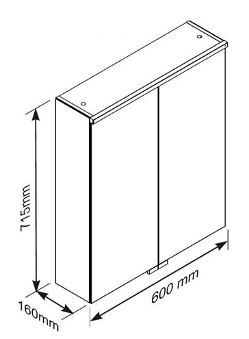 ORISTO GEO zrcadlová skříňka 60x71,5x17 cm, osvětlení, s vypínačem PTA-UMC-60 Technický nákres