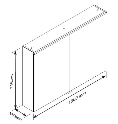 ORISTO GEO zrcadlová skříňka 100x71,5x17 cm, osvětlení, s vypínačem PTA-UMC-100 Technický nákres