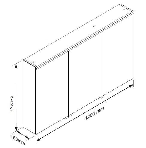 ORISTO GEO zrcadlová skříňka 120x71,5x17 cm, osvětlení, s vypínačem PTA-UMC-120 Technický nákres