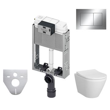 VITRA INTEGRA závěsné WC s montážním prvkem TECEbox, Rim-ex splachování, SoftClose sedátko, lesklé chromové tlačítko