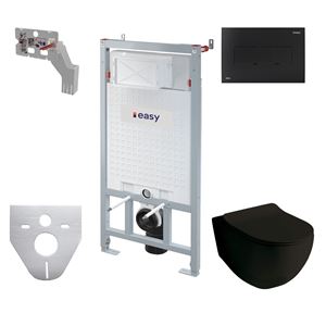 ARTCERAM FILE 2.0 závěsné WC s montážním prvkem Easy Sádromodul, Rimless splachování, SoftClose sedátko, černé tlačítko