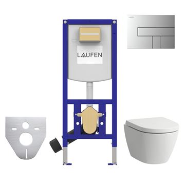 LAUFEN FIORA závěsné WC s montážním prvkem Laufen Ineo CW102, Rimless splachování, SoftClose sedátko, chromové tlačítko