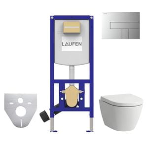 LAUFEN FIORA závěsné WC s montážním prvkem Laufen Ineo CW102, Rimless splachování, SoftClose sedátko, chromové tlačítko