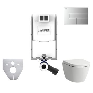 LAUFEN FIORA závěsné WC s montážním prvkem Laufen Ineo TW102, Rimless splachování, SoftClose sedátko, chromové tlačítko