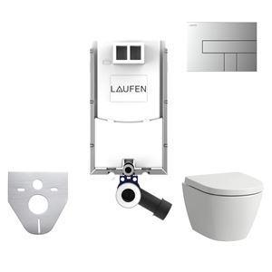 LAUFEN FIORA závěsné WC s montážním prvkem Laufen Ineo TW102, Rimless splachování, SoftClose sedátko, chromové tlačítko
