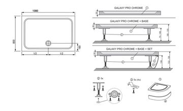 RAVAK GIGANT PRO CHROME sprchová vanička 100x80 cm, litý mramor, bez nožiček XA04A401010 Technický nákres