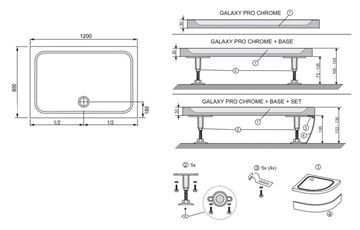 RAVAK GIGANT PRO CHROME sprchová vanička 120x80 cm, litý mramor, bez nožiček XA04G401010 Technický nákres