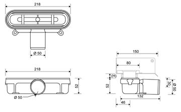 UNIDRAIN 1417 nízký sifon DN50, pro podlahový žlab, boční odpad 1417.0050 Technický nákres