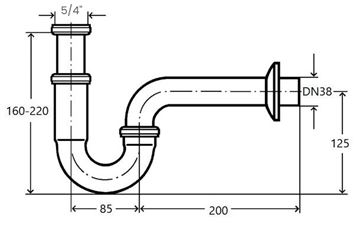 VIEGA 5611 designový sifon k umyvadlu DN38, s převlečnou maticí 6/4, chrom 122515 Technický nákres
