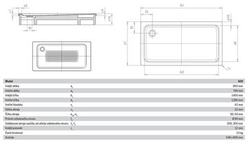 KALDEWEI SUPERPLAN XXL 429-1 sprchová vanička 90x140 cm, smaltovaná ocel, bez nosiče, Antislip 432930000001 Technický nákres