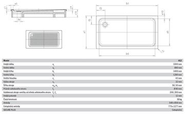 KALDEWEI SUPERPLAN XXL 412-1 sprchová vanička 100x140 cm, smaltovaná ocel, bez nosiče, celoplošný Antislip, Perl Effekt 431230023001 Technický nákres