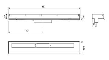 UNIDRAIN 1002 sprchový žlab 800 mm, ke stěně, bez odtoku, bez roštu, nerez ocel 1002.0800 Technický nákres