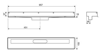 UNIDRAIN 1002 sprchový žlab 900 mm, ke stěně, bez odtoku, bez roštu, nerez ocel 1002.0900 Technický nákres