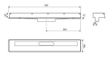 UNIDRAIN 1003 sprchový žlab 700 mm, ke stěně, bez odtoku, bez roštu, nerez ocel 1003.0700 Technický nákres