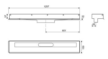 UNIDRAIN 1003 sprchový žlab 1200 mm, ke stěně, bez odtoku, bez roštu, nerez ocel 1003.1200 Technický nákres