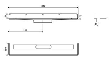 UNIDRAIN 1004 sprchový žlab 700 mm, ke stěně, bez odtoku, bez roštu, nerez ocel 1004.0700 Technický nákres