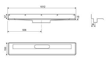 UNIDRAIN 1004 sprchový žlab 900 mm, ke stěně, bez odtoku, bez roštu, nerez ocel 1004.0900 Technický nákres