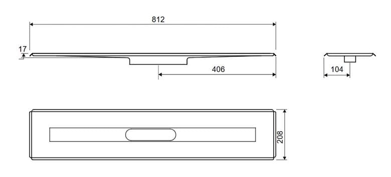 UNIDRAIN 3004 sprchový žlab 700 mm, do prostoru, bez odtoku, bez roštu, nerez ocel 3004.0700 Technický nákres