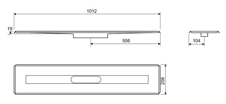 UNIDRAIN 3004 sprchový žlab 900 mm, do prostoru, bez odtoku, bez roštu, nerez ocel 3004.0900 Technický nákres