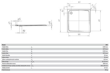 KALDEWEI SUPERPLAN 399-2 sprchová vanička 120x120 cm, smaltovaná ocel, s nosičem 447148040001 Technický nákres