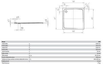 KALDEWEI SUPERPLAN 399-1 sprchová vanička 120x120 cm, smaltovaná ocel, bez nosiče 447100010001 Technický nákres