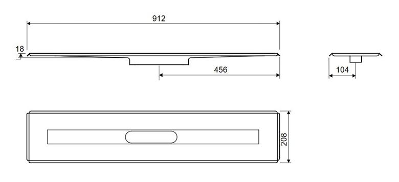 UNIDRAIN 3004 sprchový žlab 800 mm, do prostoru, bez odtoku, bez roštu, nerez ocel 3004.0800 Technický nákres