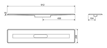 UNIDRAIN 3004 sprchový žlab 800 mm, do prostoru, bez odtoku, bez roštu, nerez ocel 3004.0800 Technický nákres