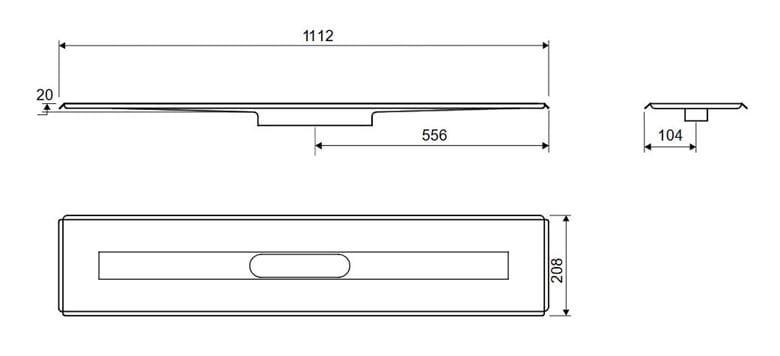 UNIDRAIN 3004 sprchový žlab 1000 mm, do prostoru, bez odtoku, bez roštu, nerez ocel 3004.1000 Technický nákres