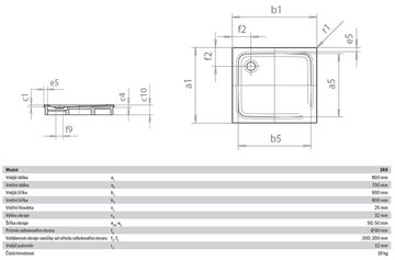 KALDEWEI SUPERPLAN 388-1 sprchová vanička 80x90 cm, smaltovaná ocel, bez nosiče 447800010001 Technický nákres