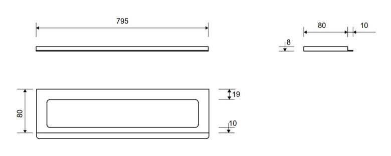 UNIDRAIN CLASSICLINE 1500 rámeček 795 mm, pro sprchový žlab, kartáčovaná nerez ocel 1500.0808 Technický nákres