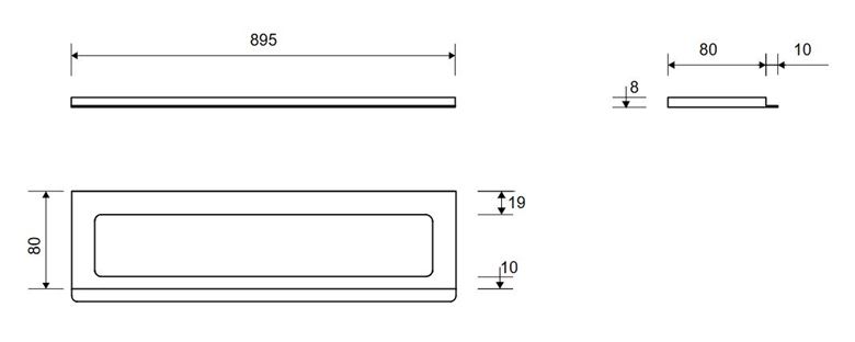 UNIDRAIN CLASSICLINE 1500 rámeček 895 mm, pro sprchový žlab, kartáčovaná nerez ocel 1500.0908 Technický nákres
