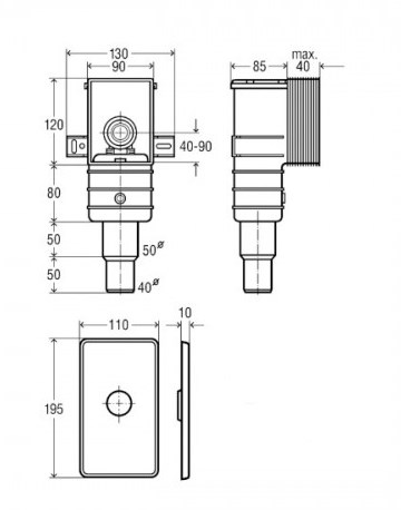 VIEGA 5633.3 podomítkový umyvadlový sifon DN 50/40, s převlečnou maticí 553777 Technický nákres
