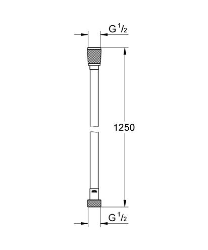 GROHE SILVERFLEX sprchová hadice 1250 mm, hladká, TwistStop, AntiFold, plast, warm sunset 28362DA1 Technický nákres