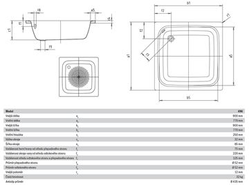 KALDEWEI SANIDUSCH 496 sprchová vanička 90x90 cm, smaltovaná ocel, bez nožiček, Antislip 332130000001 Technický nákres