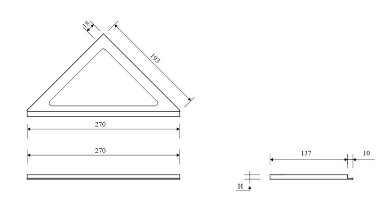UNIDRAIN CLASSICLINE 2501 rámeček 270x193 mm, pro sprchový žlab, kartáčovaná nerez ocel 2501.0212 Technický nákres