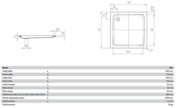 KALDEWEI DUSCHPLAN 545-1 sprchová vanička 90x90 cm, smaltovaná ocel, bez nosiče, Perl Effekt 440300013001 Technický nákres