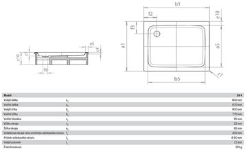 KALDEWEI DUSCHPLAN 544-1 sprchová vanička 80x90 cm, smaltovaná ocel, bez nosiče 440400010001 Technický nákres