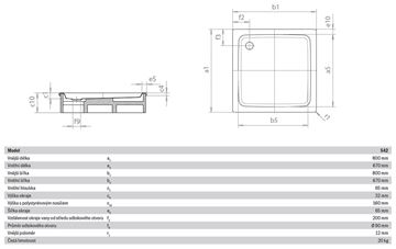 KALDEWEI DUSCHPLAN 542-2 sprchová vanička 80x80 cm, smaltovaná ocel, s nosičem 440548040001 Technický nákres