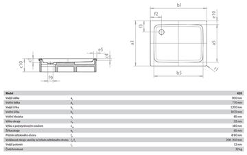 KALDEWEI DUSCHPLAN 420-2 sprchová vanička 90x120 cm, smaltovaná ocel, s nosičem 432048040001 Technický nákres