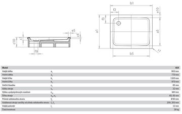 KALDEWEI DUSCHPLAN 419-2 sprchová vanička 90x110 cm, smaltovaná ocel, s nosičem 431948040001 Technický nákres
