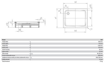 KALDEWEI DUSCHPLAN 419-1 sprchová vanička 90x110 cm, smaltovaná ocel, bez nosiče 431900010001 Technický nákres