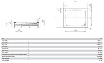 KALDEWEI DUSCHPLAN 416-1 sprchová vanička 75x100 cm, smaltovaná ocel, bez nosiče 431600010001 Technický nákres