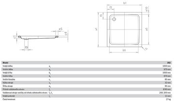 KALDEWEI DUSCHPLAN 392-1 sprchová vanička 100x100 cm, smaltovaná ocel, bez nosiče 440200010001 Technický nákres