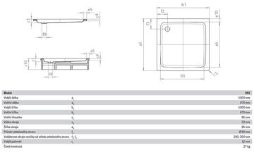 KALDEWEI DUSCHPLAN 392-2 sprchová vanička 100x100 cm, smaltovaná ocel, s nosičem 440248040001 Technický nákres