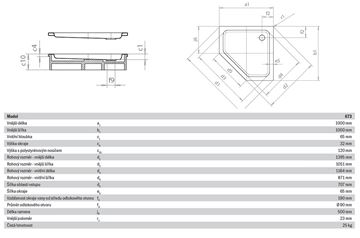 KALDEWEI CORNEZZA 673-2 sprchová vanička 100x100 cm, smaltovaná ocel, s nosičem 459348040001 Technický nákres