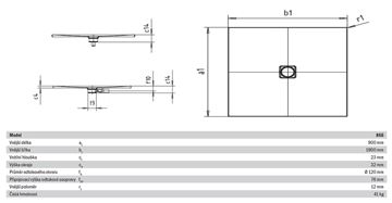 KALDEWEI CONOFLAT 866-1 sprchová vanička 90x180 cm, smaltovaná ocel, bez nosiče, Perl Effekt 468300013001 Technický nákres